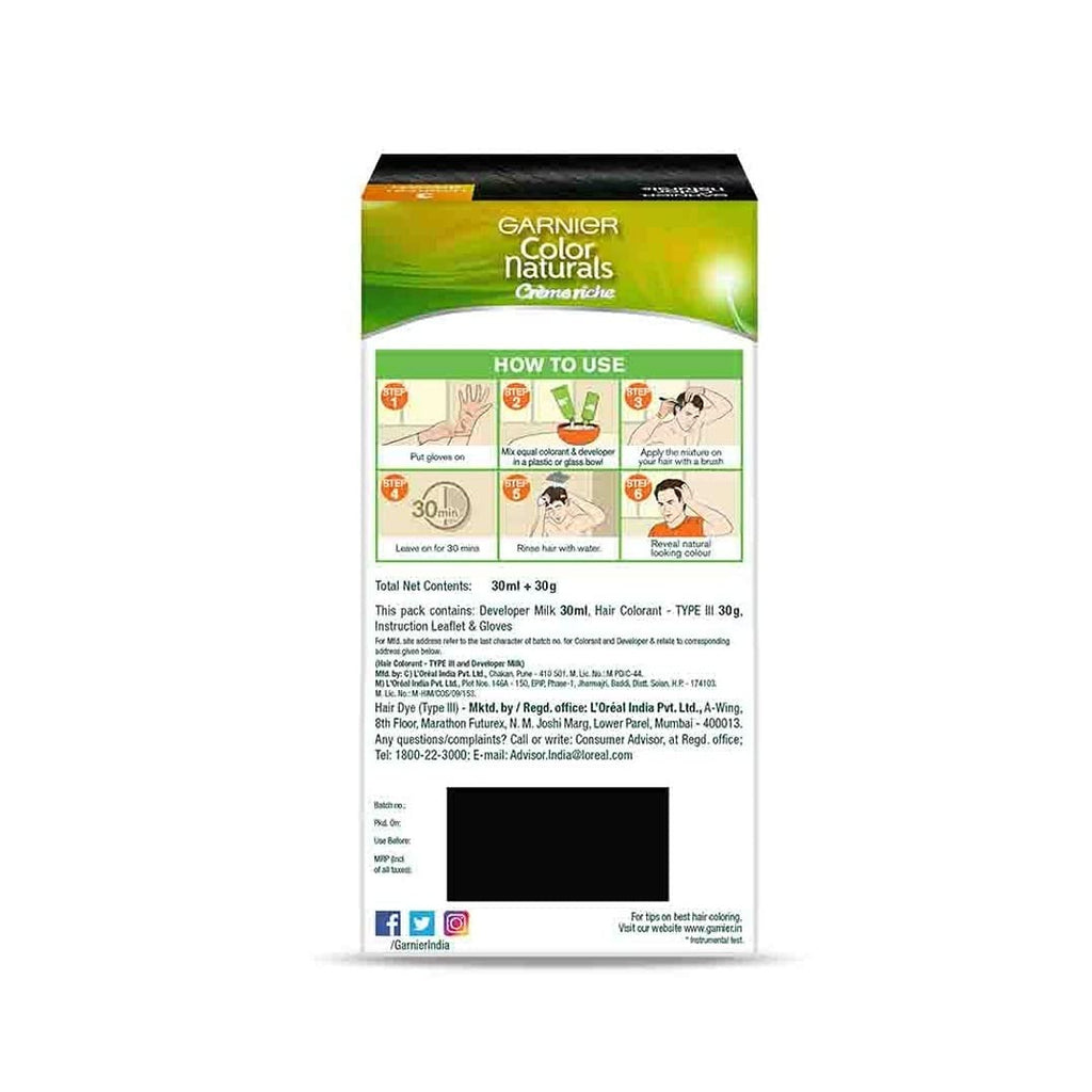 Garnier, Hair Colouring Creme, Long-lasting Colour, Smoothness & Shine, Color Naturals Men, Shade: 3 Darkest Brown, 30ml + 30g