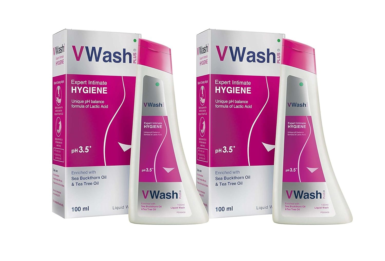 VWash Plus Intimate Hygiene Wash - 100 ml (Pack of 2)