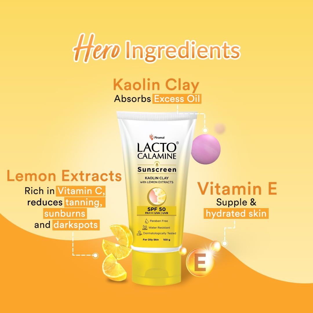 Lacto Calamine Sunscreen SPF 50 | 100g | PA +++ Sunscreen For Oily Skin | UVA – UVB | Water Resistant & No White Cast | With Kaolin Clay