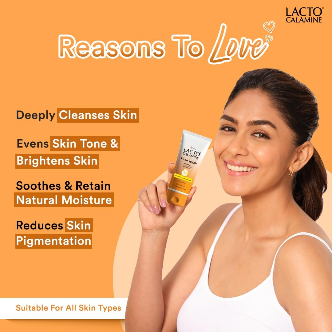 Lacto Calamine Vitamin C Face Wash | Pack of 1 x 100ml | Aloe Vera & Niacinamide Face Wash for Glowing Skin | Facewash that Exfoliates Skin & Reduces