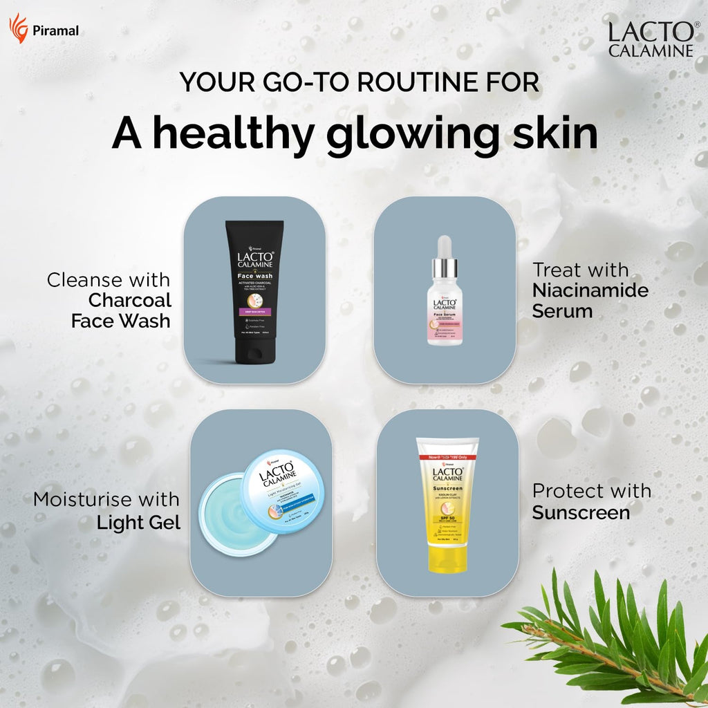 Lacto Calamine Activated Charcoal Face Wash with Aloe Vera & Tea Tree Extract for Deep Skin Detox. Removes impurities and fights blackheads & whiteheads