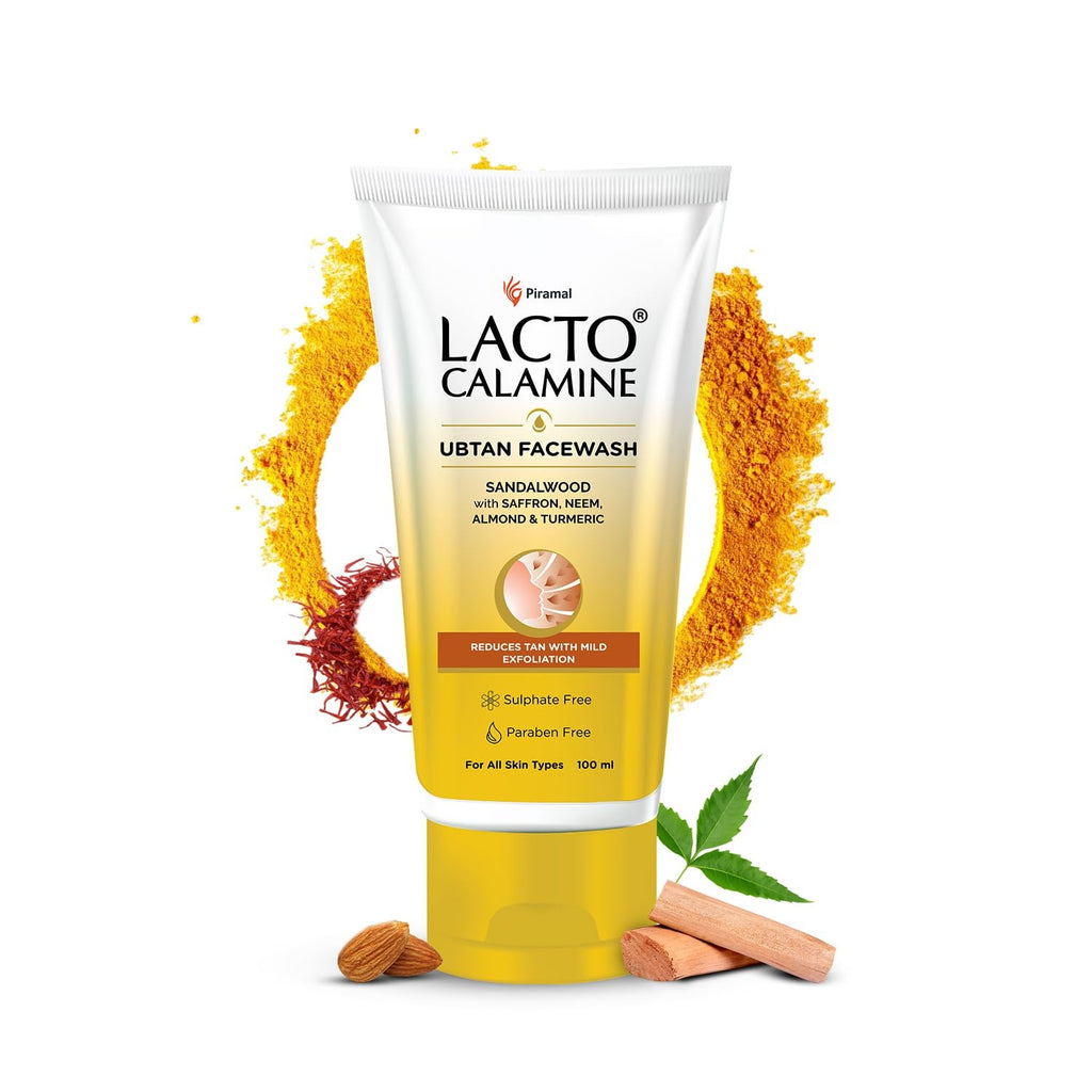 Lacto Calamine Ubtan Face Wash for Glowing Skin | Natural Face Wash with Sandalwood, Saffron, Neem, Almond & Turmeric | Exfoliating Facewash reduces Tan