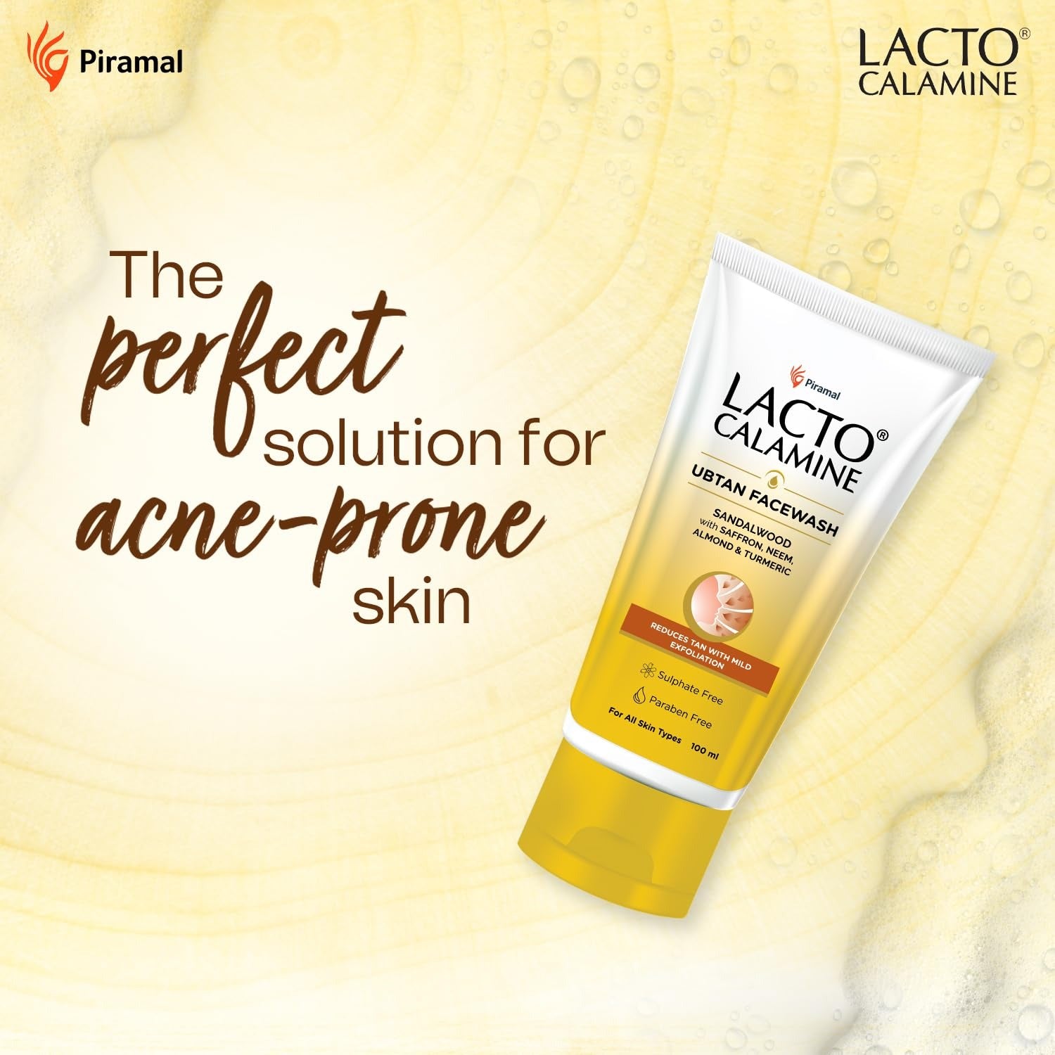 Lacto Calamine Ubtan Face Wash for Glowing Skin | Natural Face Wash with Sandalwood, Saffron, Neem, Almond & Turmeric | Exfoliating Facewash reduces Tan