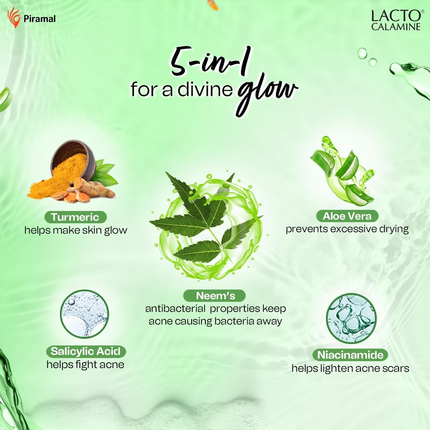 Lacto Calamine Neem Face Wash With Aloe Vera & Turmeric | 150ml | Niacinamide & Salicylic Acid Face Wash | Facewash Reduces Pimples, Purifies Skin & Oil Control