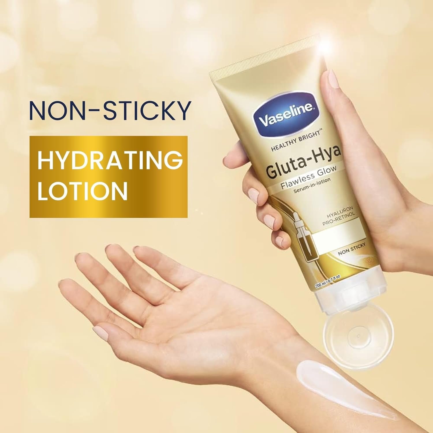 Vaseline Gluta-Hya Flawless Glow Lotion for Face & Body | Gives Brighter Skin | Glutathione & Pro-Retinol Infused Moisturizer, 200ml
