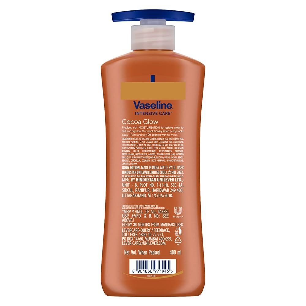 Vaseline Cocoa Glow Serum In Lotion, 400 ml | 100% Pure Cocoa & Shea Butter for Glowing & Soft Skin
