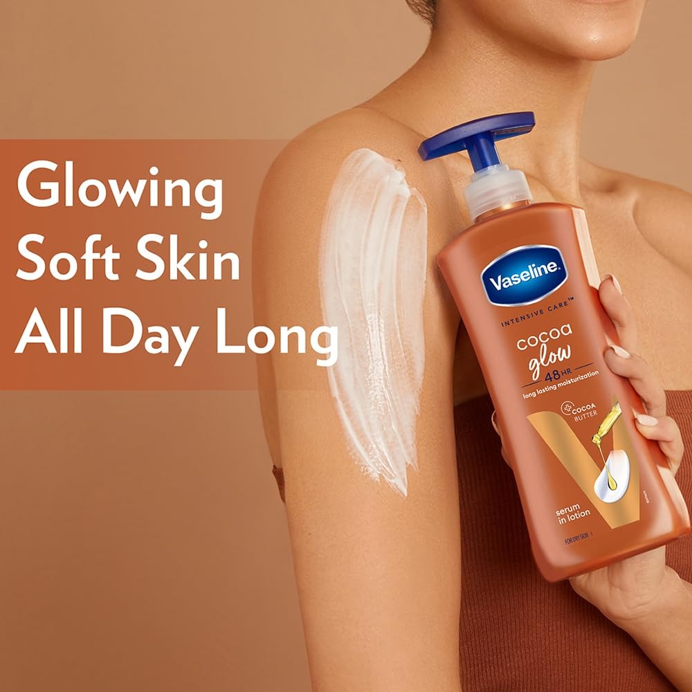 Vaseline Cocoa Glow Serum In Lotion, 400 ml | 100% Pure Cocoa & Shea Butter for Glowing & Soft Skin
