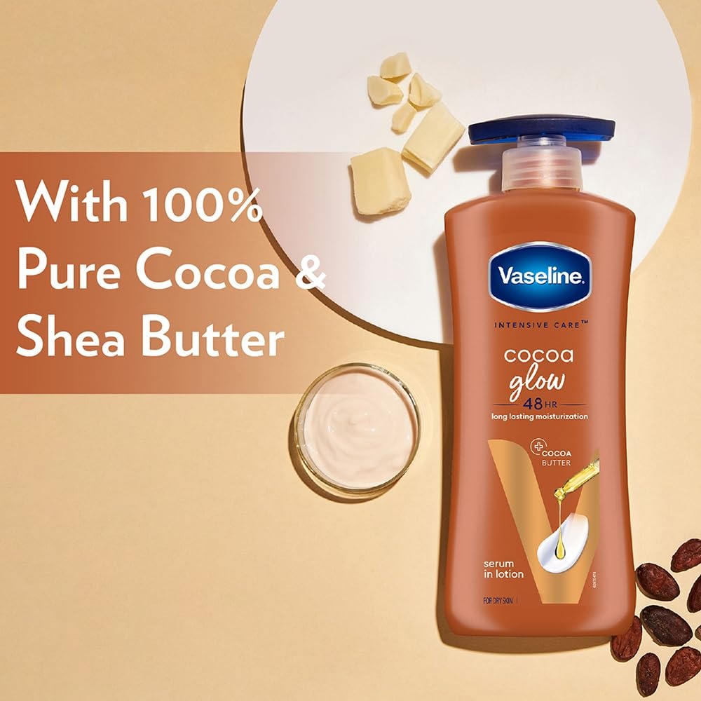 Vaseline Cocoa Glow Serum In Lotion, 400 ml | 100% Pure Cocoa & Shea Butter for Glowing & Soft Skin