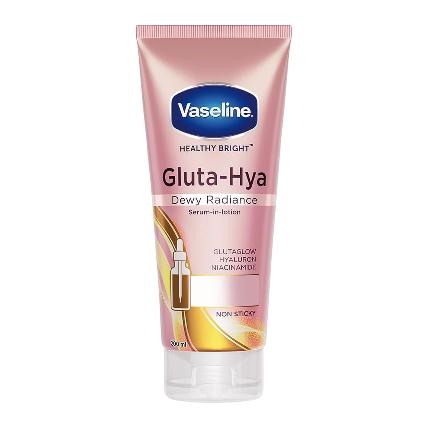 Vaseline Gluta-Hya Dewy Radiance Lotion for Face & Body | Gives Brighter Skin | Glutathione & Niacinamide Infused Moisturizer, 200ml