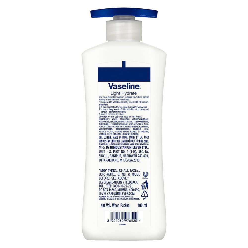 Vaseline Light Hydrate Serum In Lotion, 400 ml | Superlight & Non-Sticky for Hydration Boost
