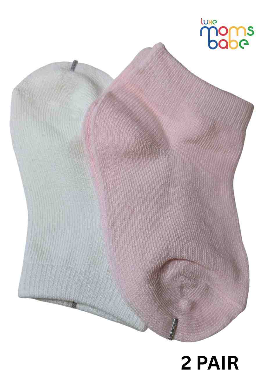Baby Socks  - Pack of 2  for Baby boys ( 12-24 Months )-Pink&white,cotton baby socks, kids socks pack of 2, soft infant socks, stretchable toddler socks