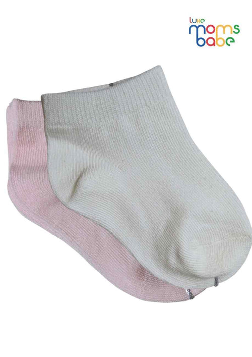 Baby Socks  - Pack of 2  for Baby boys ( 12-24 Months )-Pink&white,cotton baby socks, kids socks pack of 2, soft infant socks, stretchable toddler socks