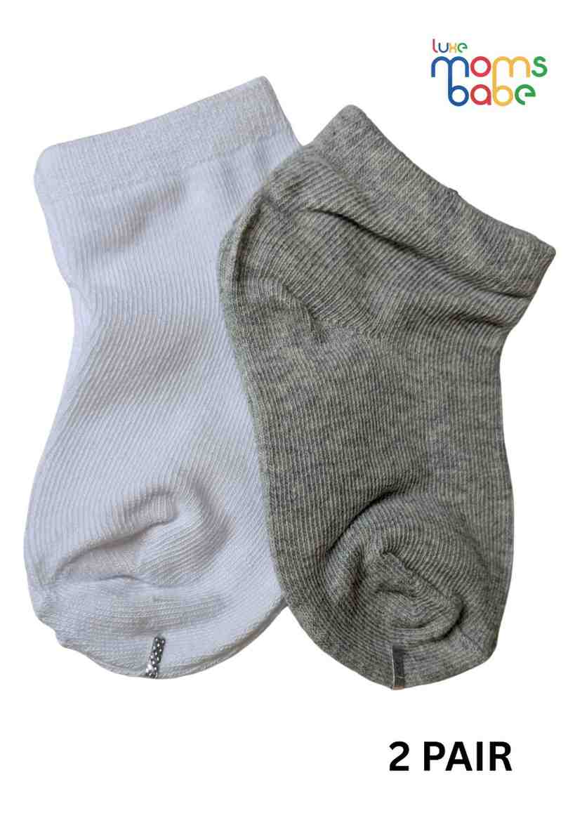 Baby Socks  - Pack of 2  for Baby boys ( 12-24 Months )-white and grey,cotton baby socks, kids socks pack of 2, soft toddler socks, infant socks boys
