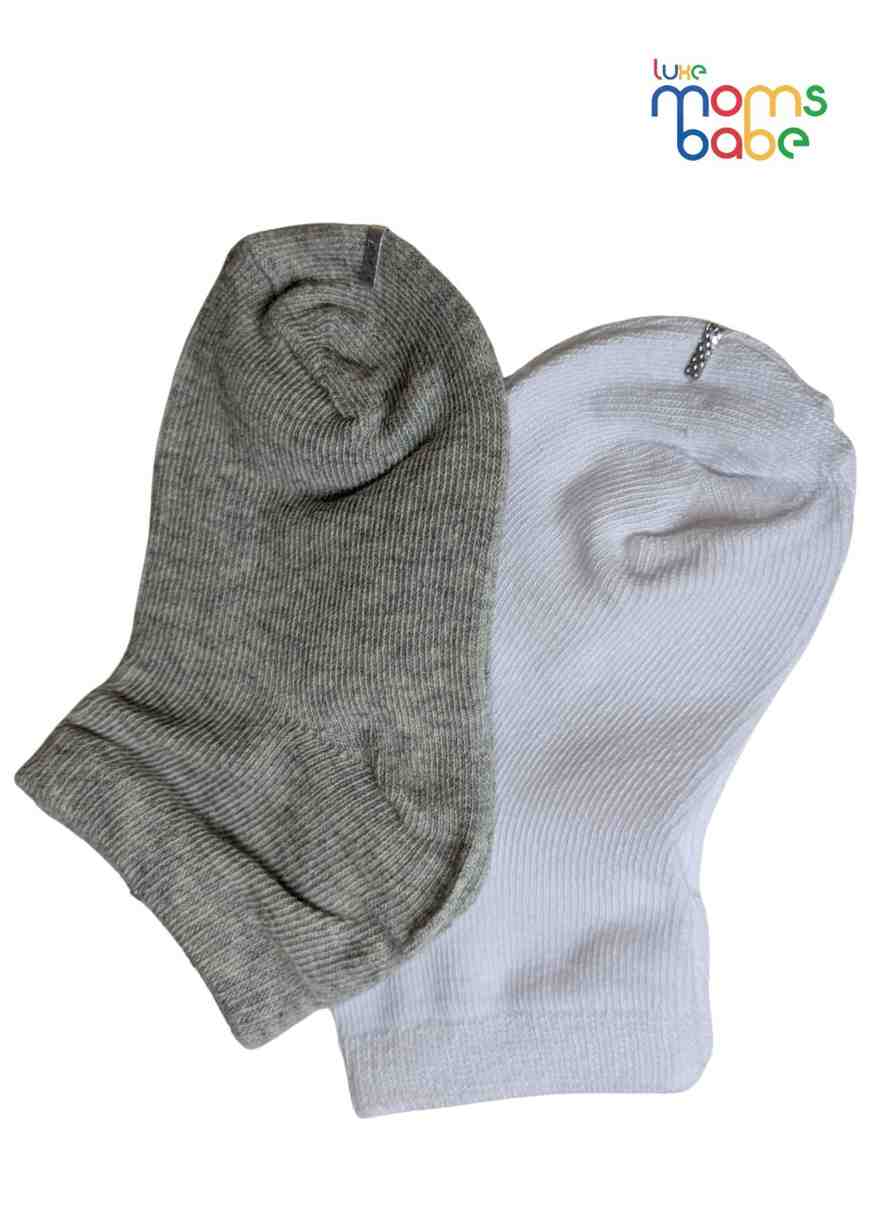 Baby Socks  - Pack of 2  for Baby boys ( 12-24 Months )-white and grey,cotton baby socks, kids socks pack of 2, soft toddler socks, infant socks boys