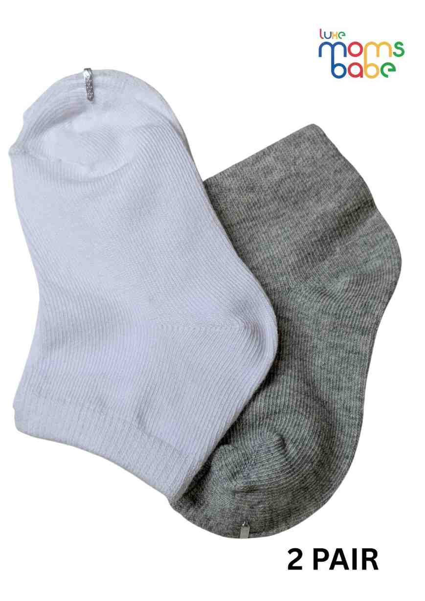 Baby Socks  - Pack of 2  for Baby boys ( 12-24 Months )-White&Grey,cotton baby socks, kids socks pack of 2, soft infant socks, stretchable toddler socks