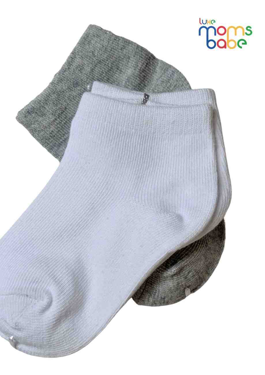 Baby Socks  - Pack of 2  for Baby boys ( 12-24 Months )-White&Grey,cotton baby socks, kids socks pack of 2, soft infant socks, stretchable toddler socks