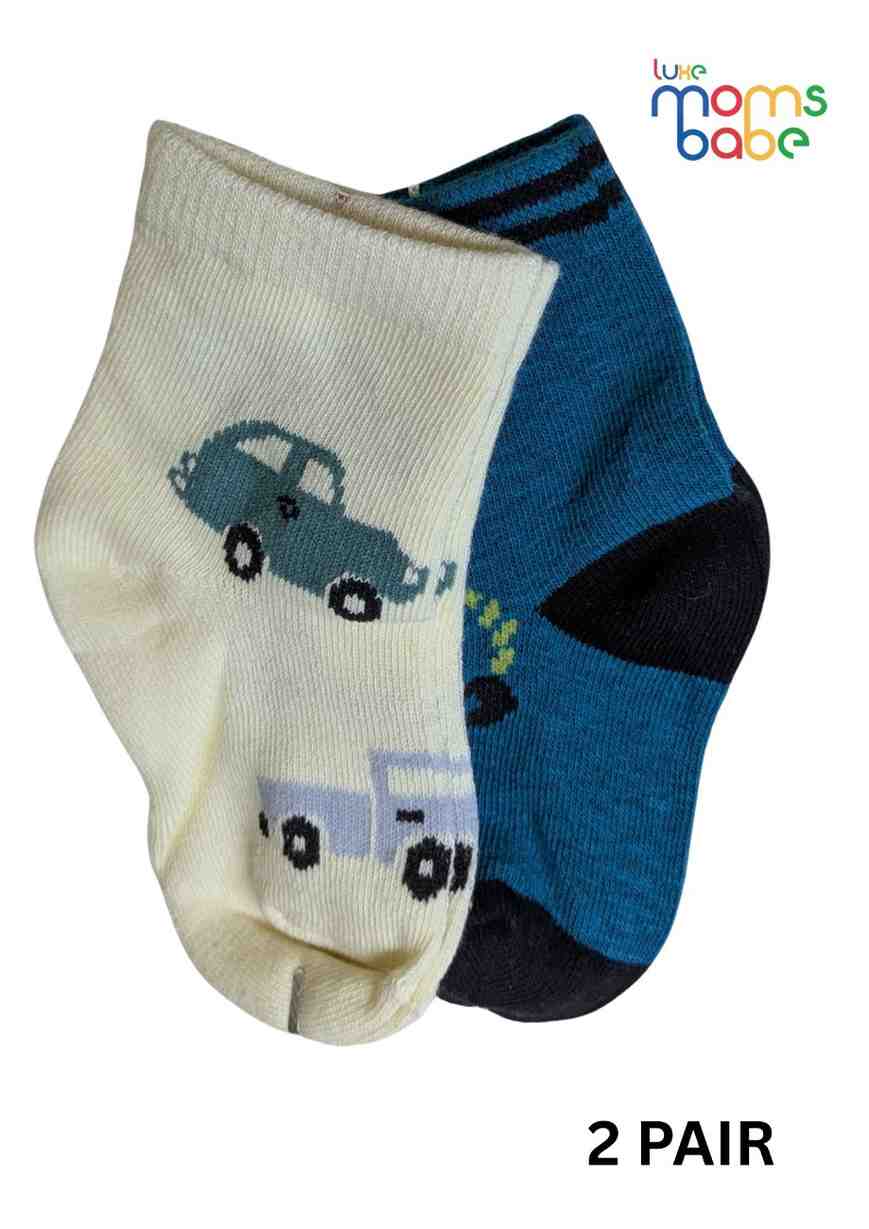 Baby Socks  - Pack of 2  for Baby boys ( 12-24 Months )-Blue&Cream,cotton baby socks, kids socks pack of 2, soft toddler socks, infant socks boys