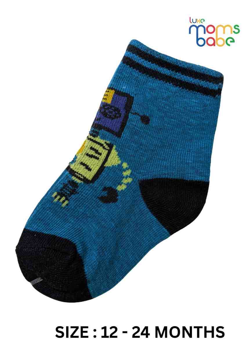 Baby Socks  - Pack of 2  for Baby boys ( 12-24 Months )-Blue&Cream,cotton baby socks, kids socks pack of 2, soft toddler socks, infant socks boys