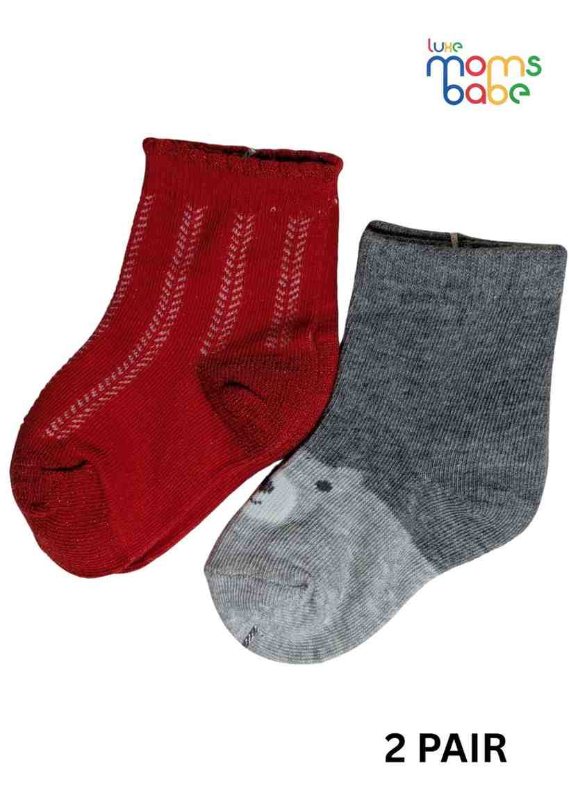Baby Socks  - Pack of 2  for Baby boys ( 12-24 Months )-Red&Grey,cotton baby socks, kids socks pack of 2, soft toddler socks, stretchable infant socks