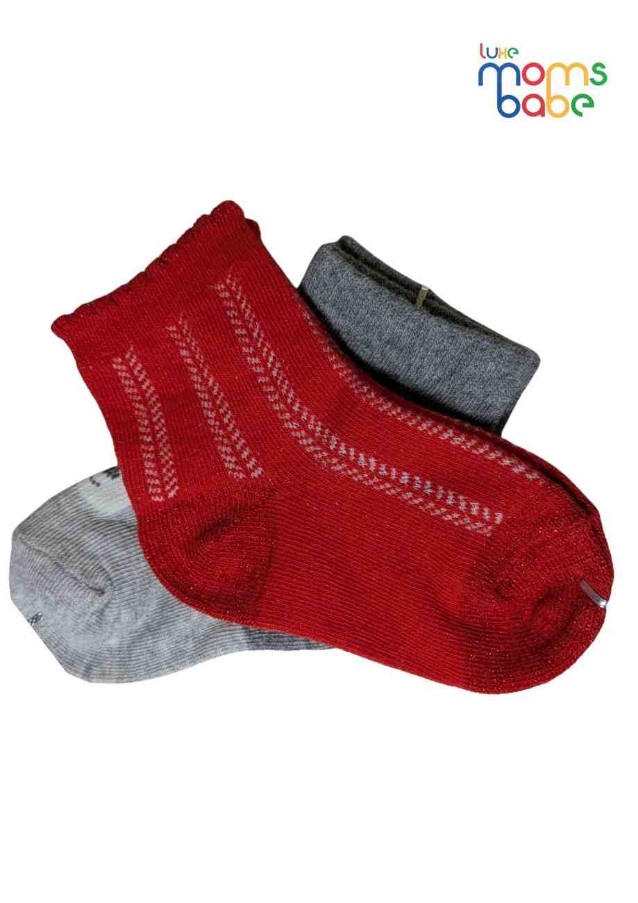 Baby Socks  - Pack of 2  for Baby boys ( 12-24 Months )-Red&Grey,cotton baby socks, kids socks pack of 2, soft toddler socks, stretchable infant socks
