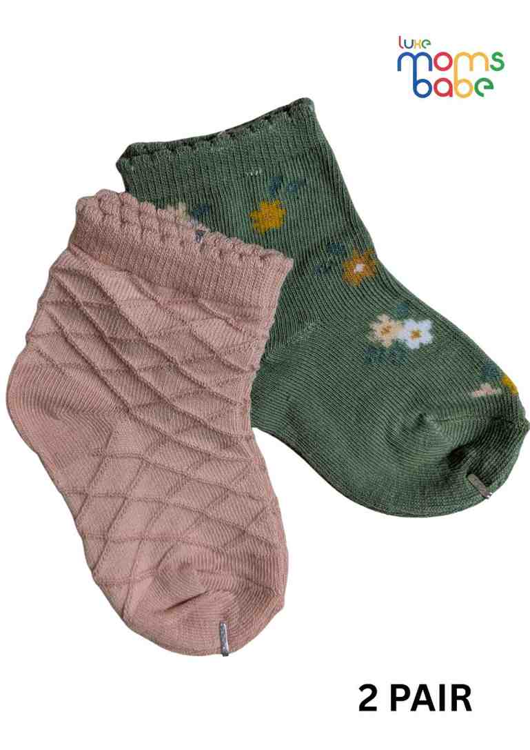 Baby Socks  - Pack of 2  for Baby boys ( 12-24 Months )-Pink&Green,cotton baby socks, kids socks pack of 2, soft toddler socks, stretchable infant socks