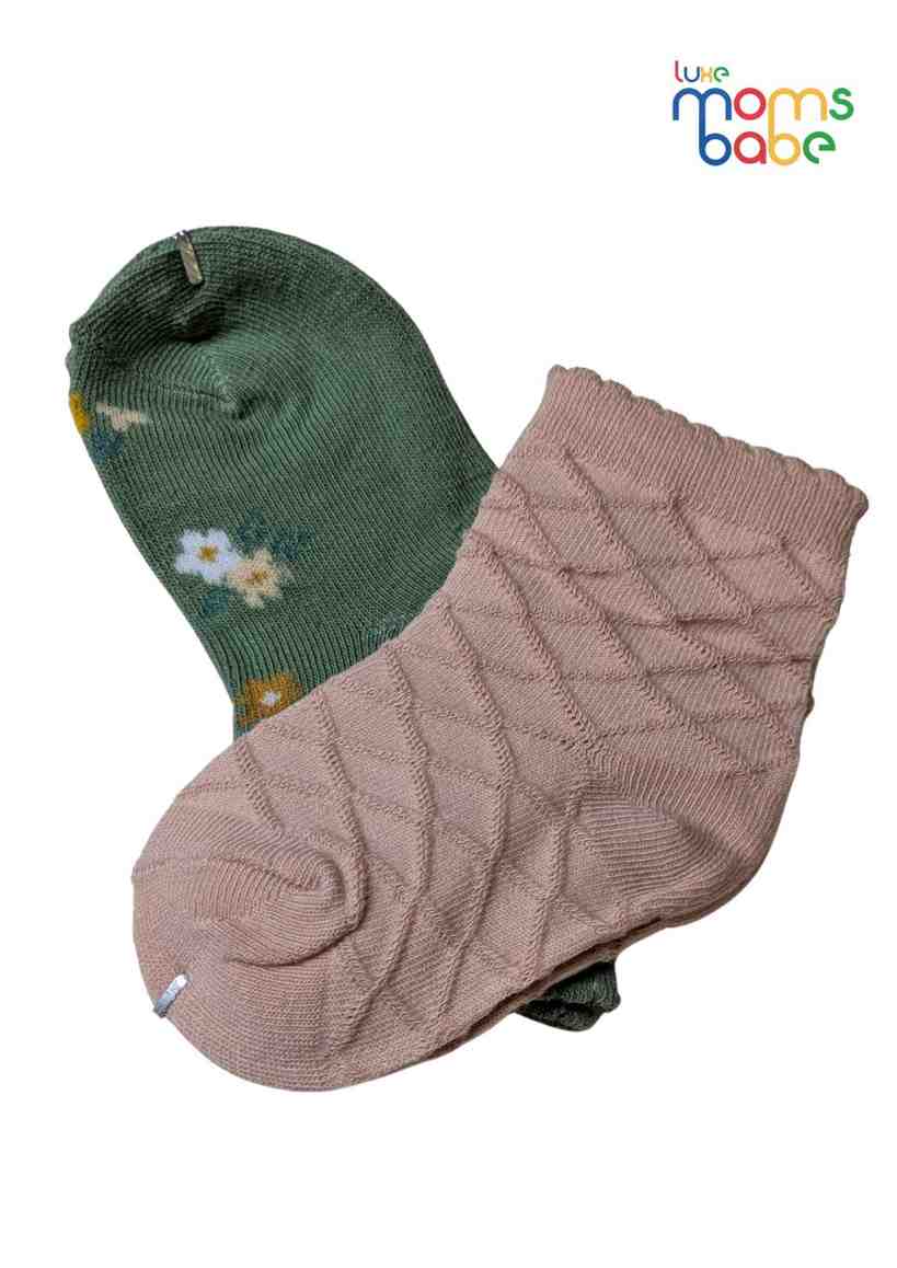 Baby Socks  - Pack of 2  for Baby boys ( 12-24 Months )-Pink&Green,cotton baby socks, kids socks pack of 2, soft toddler socks, stretchable infant socks