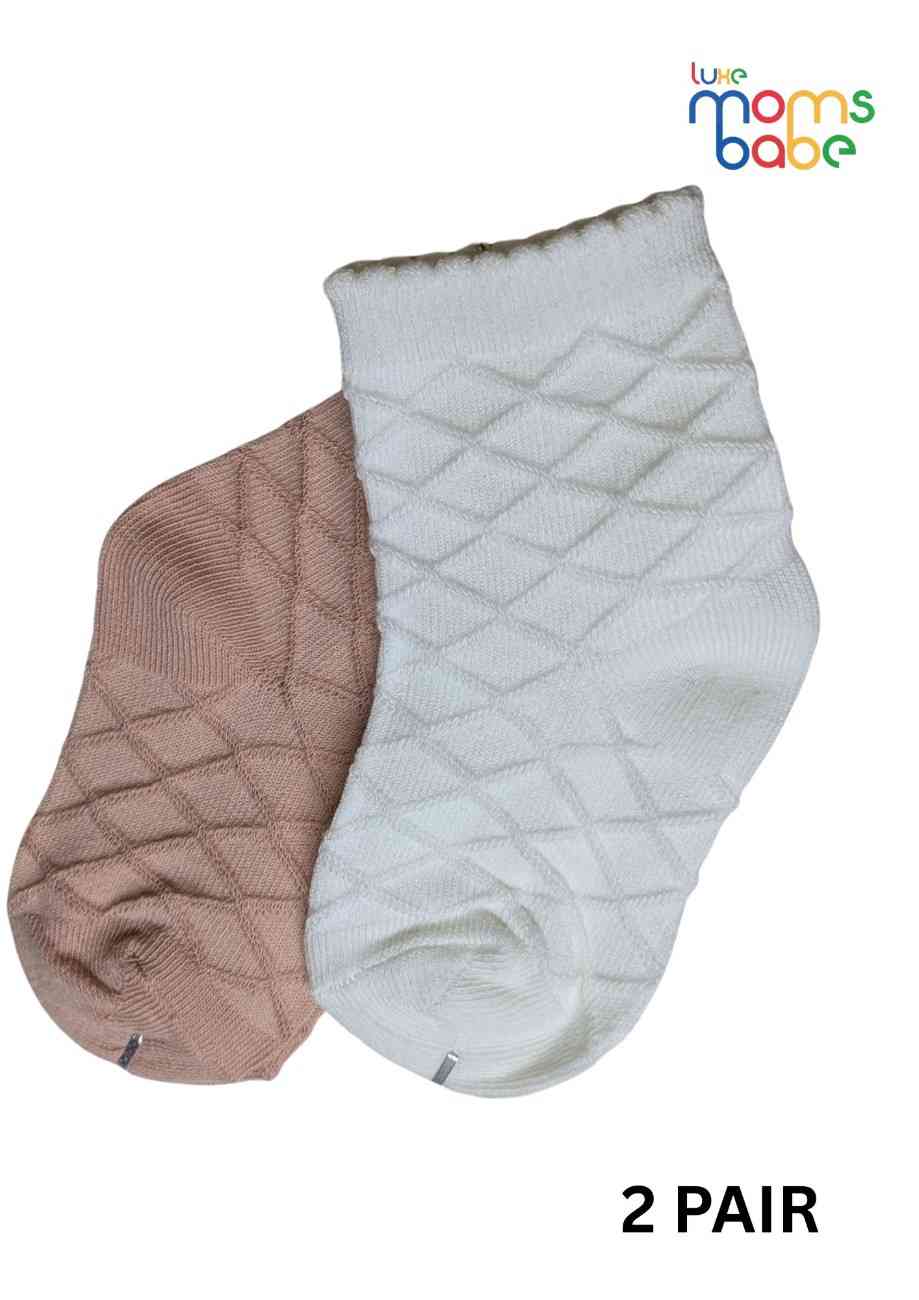 Baby Socks  - Pack of 2  for Baby boys ( 12-24 Months )-pink and white,cotton baby socks, kids socks pack of 2, soft toddler socks, stretchable infant socks