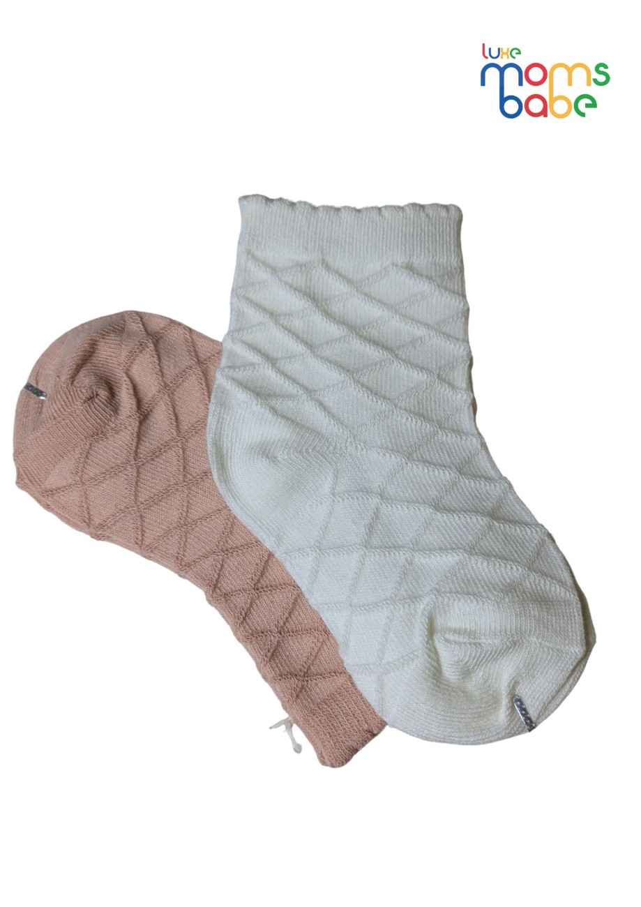 Baby Socks  - Pack of 2  for Baby boys ( 12-24 Months )-pink and white,cotton baby socks, kids socks pack of 2, soft toddler socks, stretchable infant socks