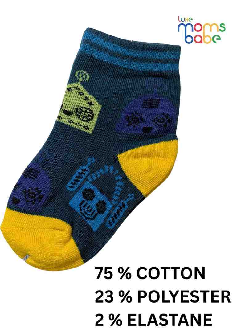 Baby Socks  - Pack of 2  for Baby boys ( 12-24 Months )- blue, grey, and yellow ,cotton baby socks, kids socks pack of 2, soft toddler socks