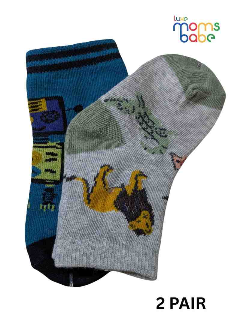 Baby Socks  - Pack of 2  for Baby boys ( 12-24 Months )-Off white&Blue,cotton baby socks, kids socks pack of 2, soft toddler socks, stretchable infant socks