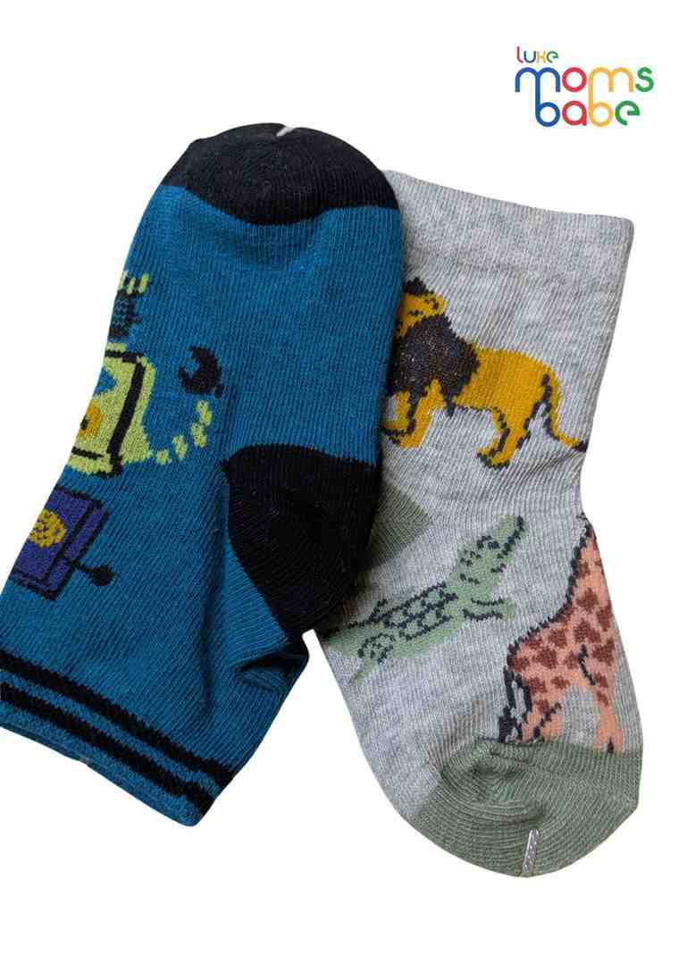 Baby Socks  - Pack of 2  for Baby boys ( 12-24 Months )-Off white&Blue,cotton baby socks, kids socks pack of 2, soft toddler socks, stretchable infant socks