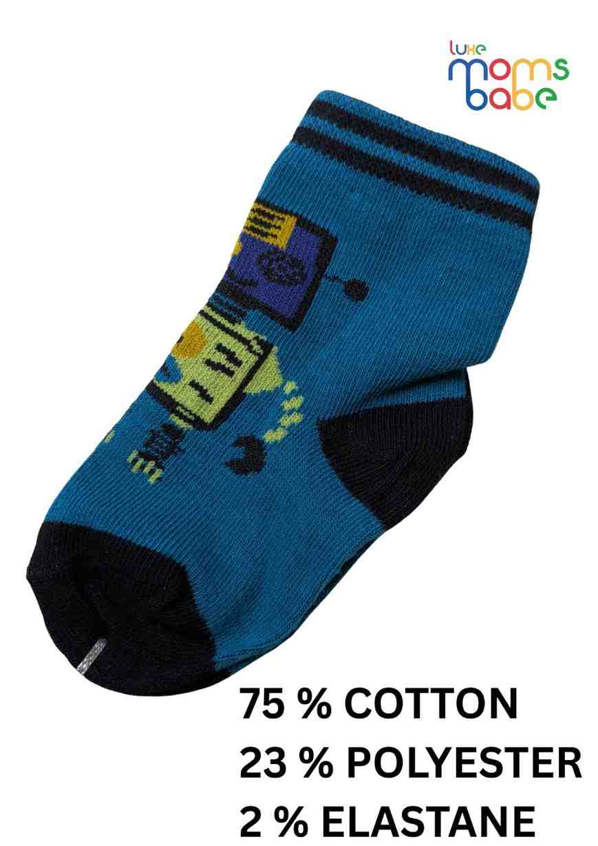 Baby Socks  - Pack of 2  for Baby boys ( 12-24 Months )-Off white&Blue,cotton baby socks, kids socks pack of 2, soft toddler socks, stretchable infant socks