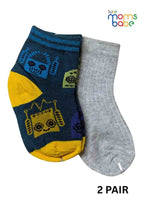 Baby Socks  - Pack of 2  for Baby boys ( 12-24 Months )-dark blue with yellow and light gray,cotton baby socks, kids socks pack of 2, soft toddler socks
