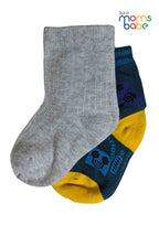 Baby Socks  - Pack of 2  for Baby boys ( 12-24 Months )-dark blue with yellow and light gray,cotton baby socks, kids socks pack of 2, soft toddler socks