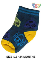 Baby Socks  - Pack of 2  for Baby boys ( 12-24 Months )-dark blue with yellow and light gray,cotton baby socks, kids socks pack of 2, soft toddler socks