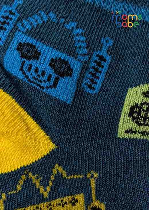 Baby Socks  - Pack of 2  for Baby boys ( 12-24 Months )-dark blue with yellow and light gray,cotton baby socks, kids socks pack of 2, soft toddler socks