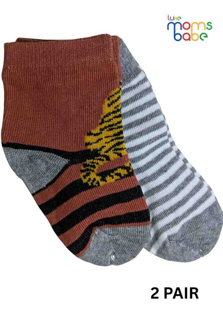 Baby Socks  - Pack of 2  for Baby boys ( 12-24 Months )- brown, grey, white, black, and yellow,kids socks pack of 2, soft toddler socks
