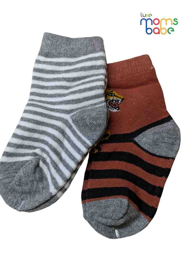 Baby Socks  - Pack of 2  for Baby boys ( 12-24 Months )- brown, grey, white, black, and yellow,kids socks pack of 2, soft toddler socks