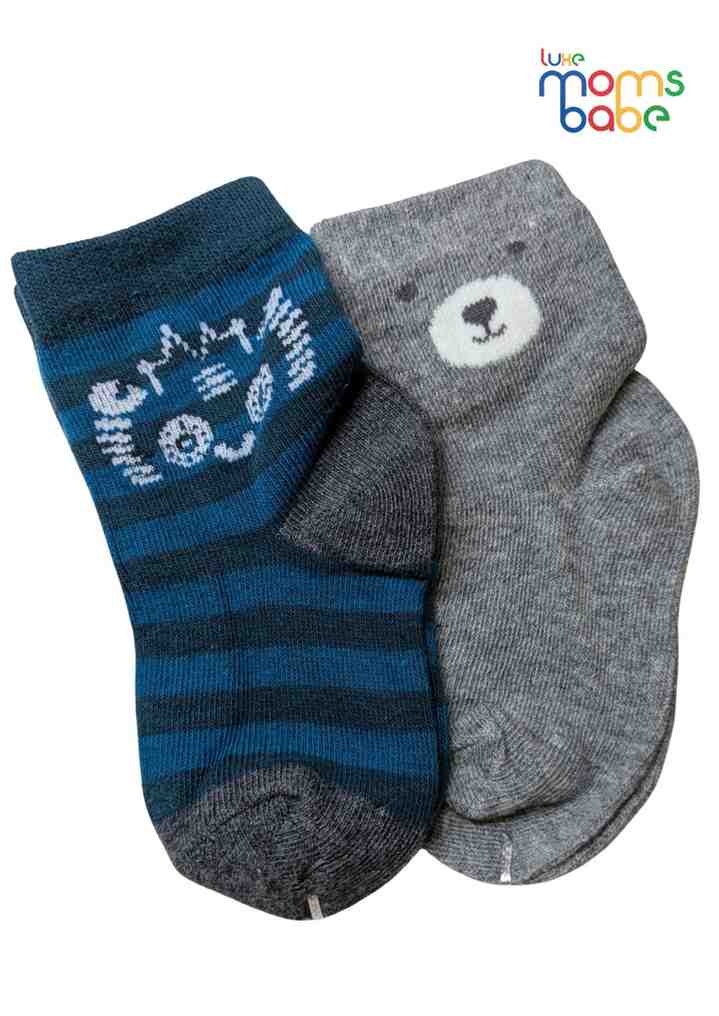 Baby Socks  - Pack of 2  for Baby boys ( 12-24 Months )- grey and blue,stretch baby socks, breathable baby socks, boys ankle socks, toddler footwear