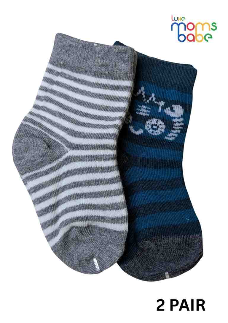 Baby Socks  - Pack of 2  for Baby boys ( 12-24 Months )-Blue&Grey,breathable baby socks, boys ankle socks, toddler footwear, daily wear socks
