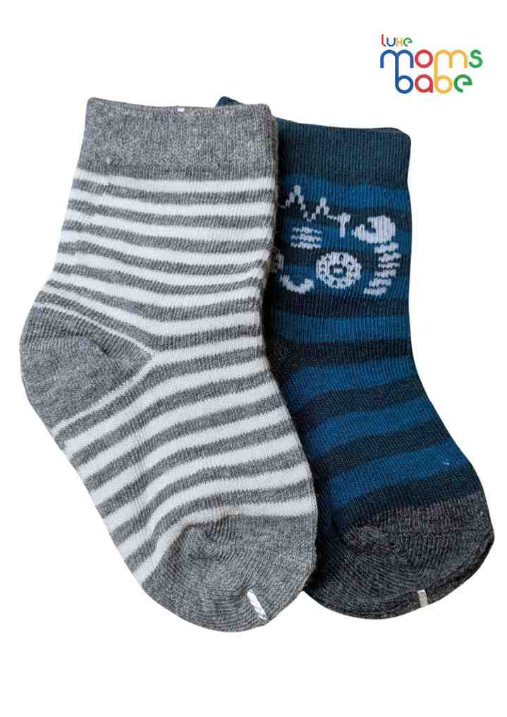 Baby Socks  - Pack of 2  for Baby boys ( 12-24 Months )-Blue&Grey,breathable baby socks, boys ankle socks, toddler footwear, daily wear socks