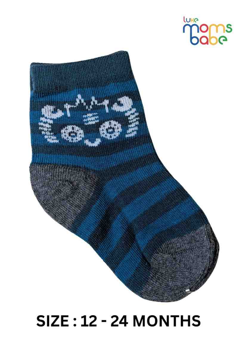 Baby Socks  - Pack of 2  for Baby boys ( 12-24 Months )-Blue&Grey,breathable baby socks, boys ankle socks, toddler footwear, daily wear socks