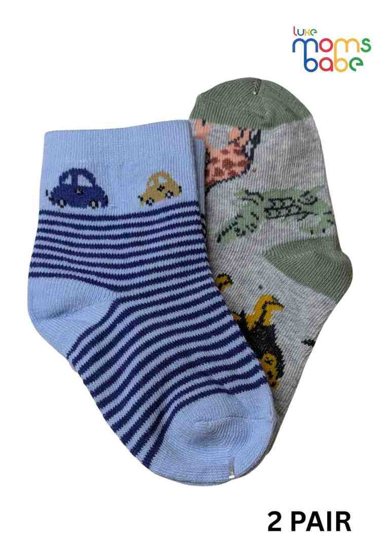 Baby Socks  - Pack of 2  for Baby boys ( 12-24 Months )- white, grey, pink, yellow, brown, and green,toddler footwear, daily wear sock