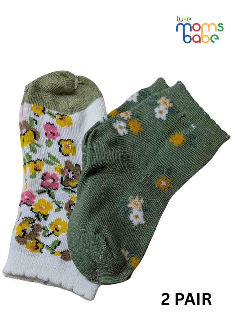Baby Socks  - Pack of 2  for Baby boys ( 12-24 Months )- green, pink, and yellow, toddler footwear, daily wear socks, baby clothing accessories