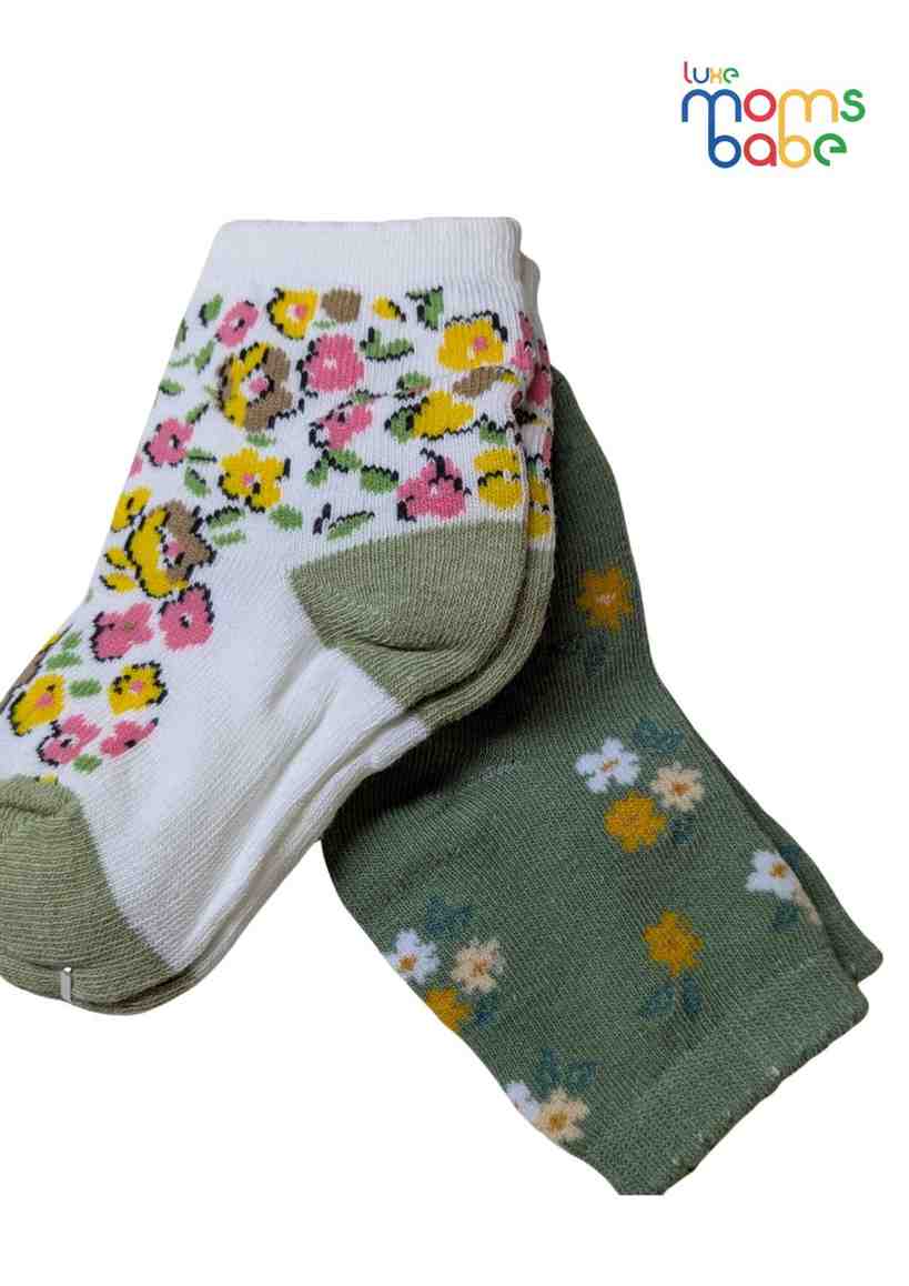 Baby Socks  - Pack of 2  for Baby boys ( 12-24 Months )- green, pink, and yellow, toddler footwear, daily wear socks, baby clothing accessories