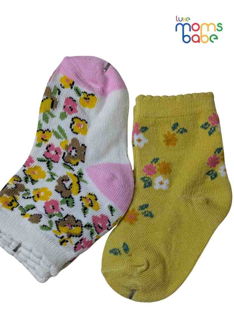 Baby Socks  - Pack of 2  for Baby boys ( 12-24 Months )-green, pink, and yellow ,breathable baby socks, boys ankle socks, toddler footwear, daily wear socks