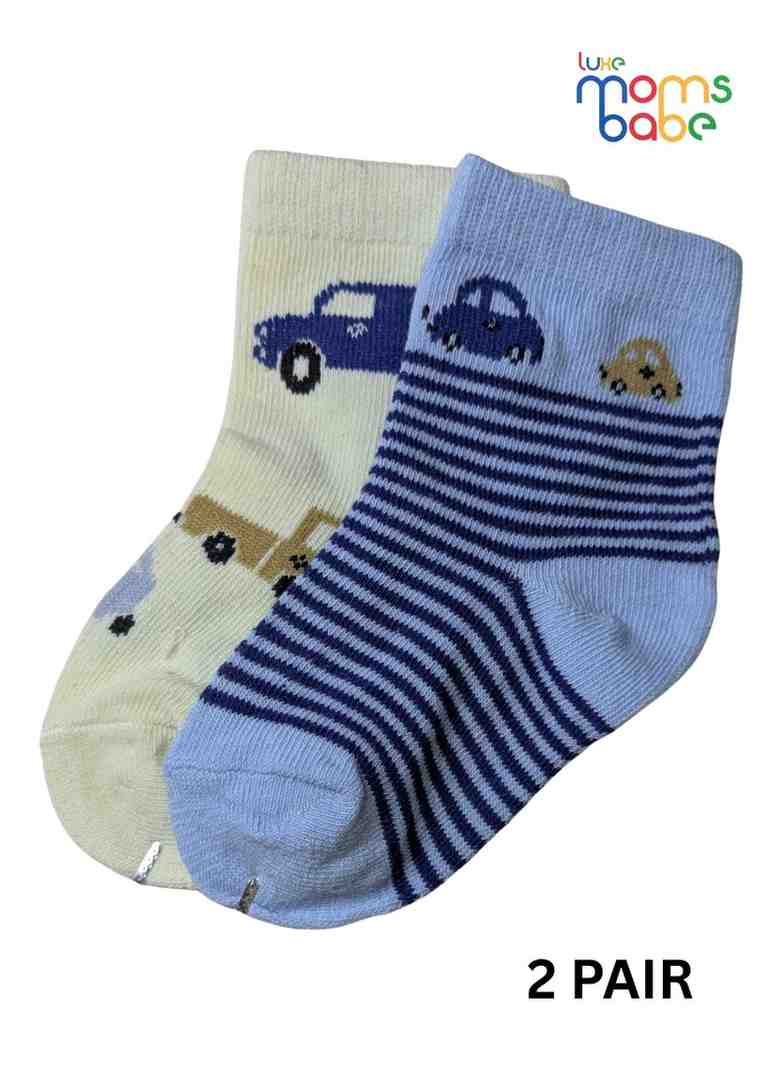 Baby Socks  - Pack of 2  for Baby boys ( 12-24 Months )-cream and light blue,breathable baby socks, boys ankle socks, toddler footwear, daily wear socks