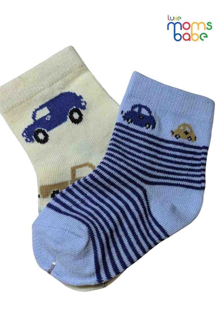 Baby Socks  - Pack of 2  for Baby boys ( 12-24 Months )-cream and light blue,breathable baby socks, boys ankle socks, toddler footwear, daily wear socks