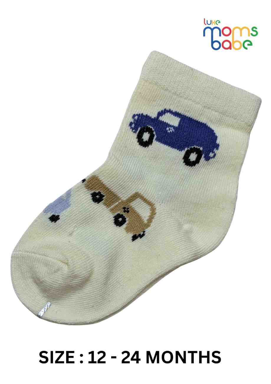 Baby Socks  - Pack of 2  for Baby boys ( 12-24 Months )-cream and light blue,breathable baby socks, boys ankle socks, toddler footwear, daily wear socks