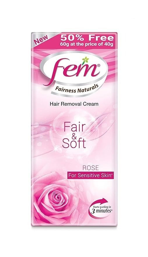 Fem Fairness Naturals Fair and Soft Hair Removal Cream for Sensitive Skin, 40 g (50% Extra), (Pack of 4)